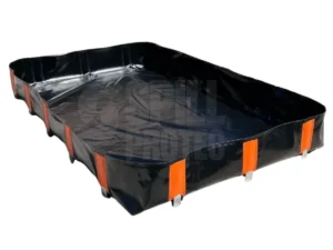 Batea contenedora de derrames con soporte en L de aluminio fabricada en material lona de pvc vista lateral