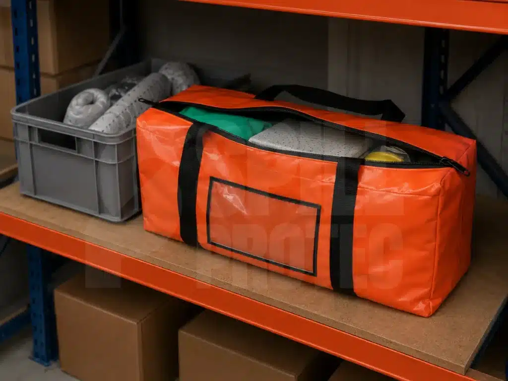 Bolso de lona para transporte hecho en lona de pvc en uso real estanteria